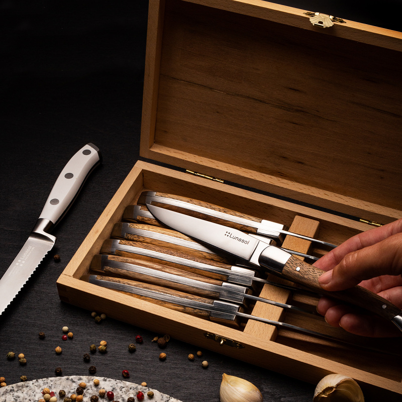 Steakové nože v dřevěném boxu set 6 ks - Basic