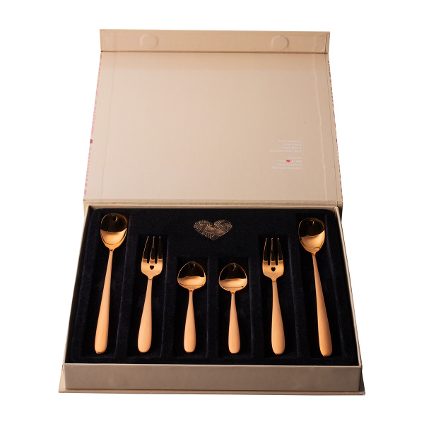Dárková sada se srdíčkem 6 ks růžovo-zlatá — Love Cutlery