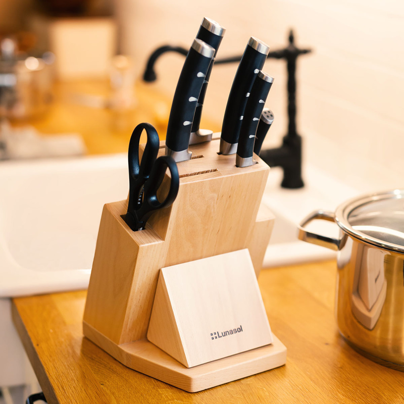 Sada nožů ve stojanu s brouskem na nože 7 ks - Flow Kitchen