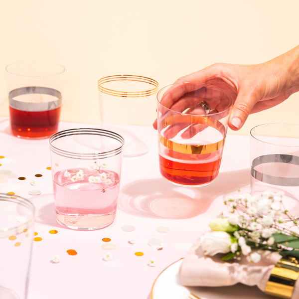 Sklenice Tumbler se třemi pruhy v platinové barvě 440 ml sada 6 ks - 21st Century Glas
