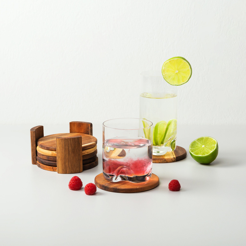 Sada 7 ks podtácků ve stojanu ? 11,8 cm - FLOW Wooden