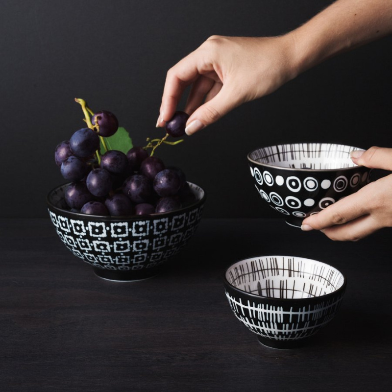 Sada misek na cereálie 3 ks - Basic Dots Black