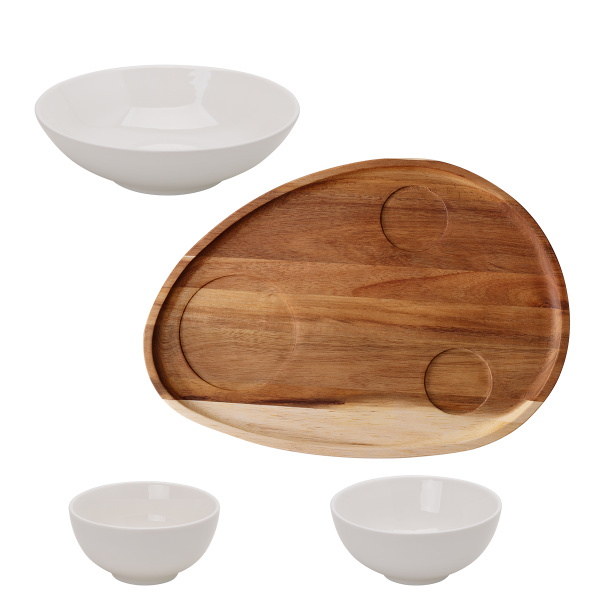 Set Flowl – Misky Gaya Atelier bílé + Podnos Triangle Akát