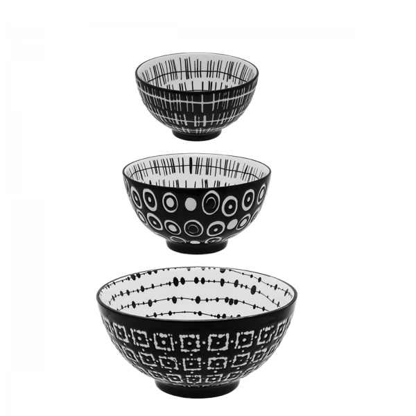 Sada misek na cereálie 3 ks - Basic Dots Black