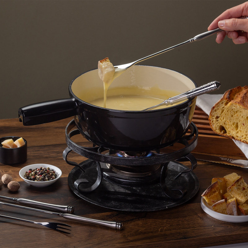 Litinový fondue hrnec smaltovaný černý ø 22 cm - Jupiter Lunasol