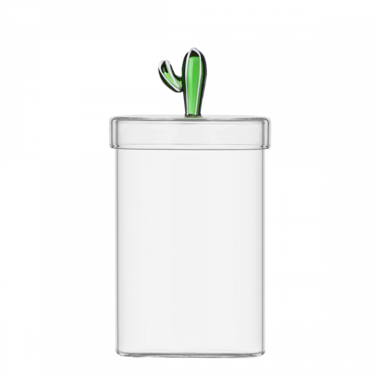 Skleněná dóza s víčkem se zeleným kaktusem ø 10,8 cm - Ichendorf