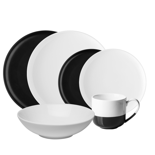 Porcelánový set černý / bílý 8 ks - Flow